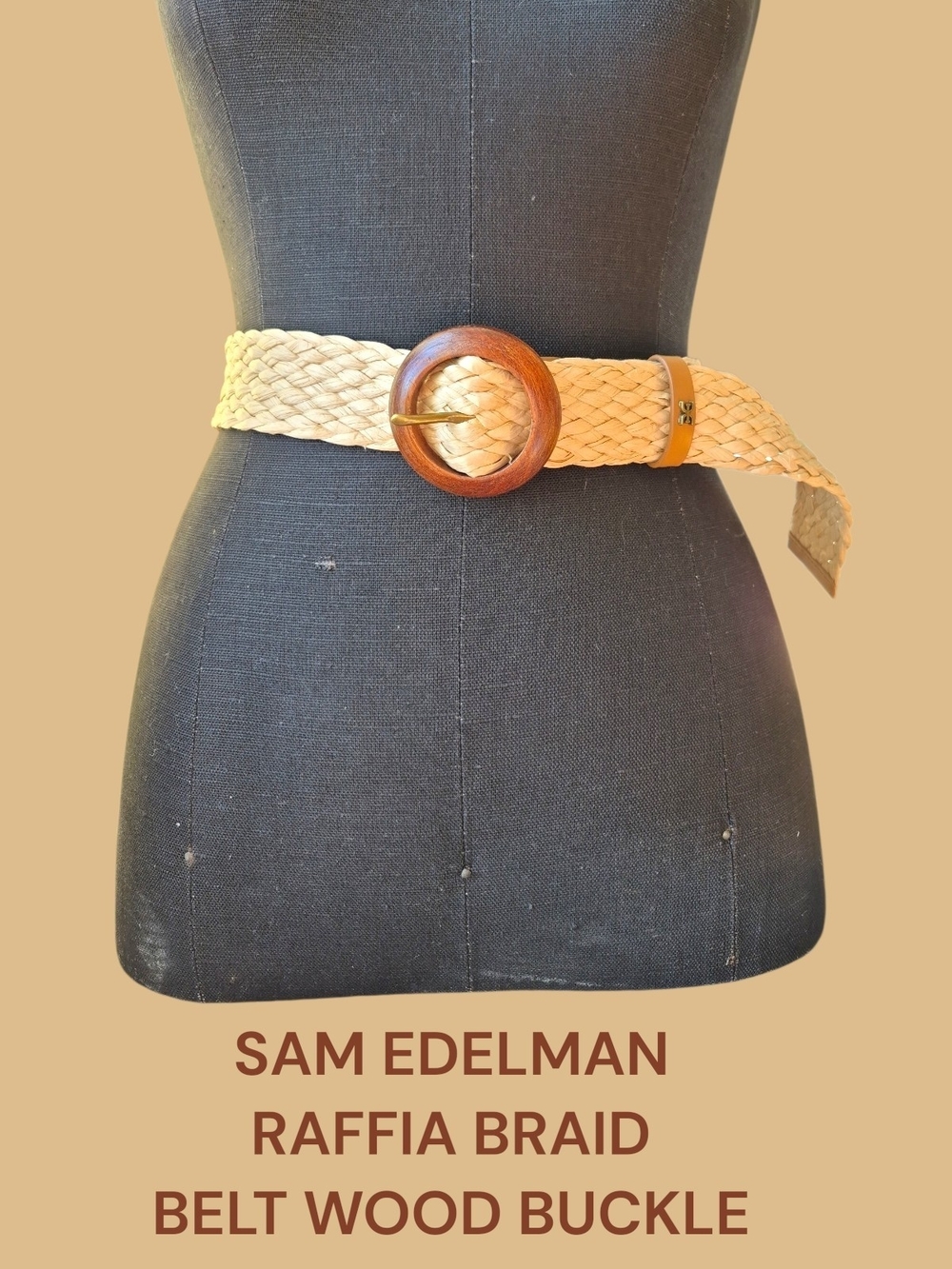 ✨ Sam Edelman Boho Woven Linked Braided Belt with Wood Buckle Small ✨